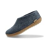 GLERUPS Indoor Outdoor Slippers Men & Women with Rubber Sole (Denim Blue) | Unisex Wool Slipper Shoes | Comfy Slippers Women Men | Cosy Gents and Ladies Slippers