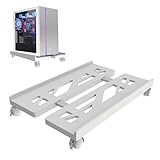 Qcdou PC Stand, Adjustable Mobile CPU Stand Under Desk, Ventilated Computer Tower Stand, PC Tower Stand with 4 Caster Wheels Fits Most PC, for Floor Carpet Gaming PC Case(White)