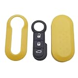 ODSMBK Car Key Cover Remote Flip Key Shell Case Car Key Pad For Fiat 500 Panda Punto Bravo Replacement Key Fob 3 Buttons Rubber Button Pad-Yellow