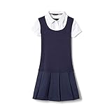 French Toast Girls' Pleat 2-fer School Uniform Dress, Navy, 10