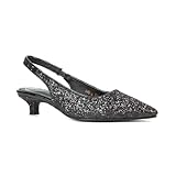 ESSEX GLAM Women's Black Glitter Slingback Court Shoes Ladies Kitten Low Heel Point Toe Classic Wedding Party Evening Closed Toe Pumps Size 5