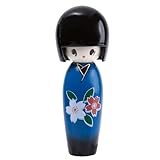 lachineuse - Japanese Kokeshi Blue 13.5 cm - Japanese Doll in Wood with Cherry Blossom Kimono - Japanese Decoration Figurine - Traditional Japanese Kokeshi - Original Asian Decoration Idea