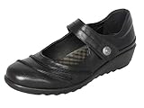 Cushion Walk Women's Ladies EEE Extra Wide Fit Mary Jane Bar Shoes, Lightweight Black Faux Leather Low Wedge Flats, Casual Work Office Nurse Comfort Shoes (Black, 8)