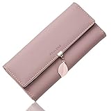 Roulens Ladies Purse, RFID Blocking PU Leather Wallet for Women Leaf Pendant Zipper Coin Purse with Multiple Card Slots and Roomy Compartment