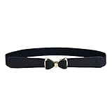 Syuer Womens 1" Width Bow Skinny Elastic Waist Belt Stretchy Belt Thin Belt (XXL-XXXL (35"-45"), Black)