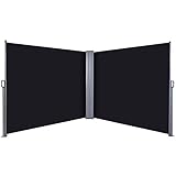 Outsunny 600 x 180 cm (HxL) Retractable Awning Double Canopy Side Privacy Protection Sun Shade Side Blind w/Steel Frame Versatile Use In Garden Patio - Black
