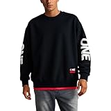 Generisch Men's Spring Loose Casual Style Long Sleeve Colour Block Crew Neck Sweatshirt, black, 6XL