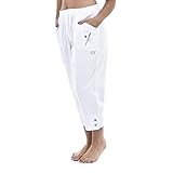 Minni Rossa Women Ladies Summer Three Quarter Crop Shorts Elasticated Waist Cotton Stretch Capri Cropped 3/4 Trousers Size 10-24 (16, White)