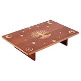PandaHall Altar Table, 11.8x7.8 inch Small Wooden Meditation Table Engraved Moon Phase & Tree of Life Patterns for Room Decor & witchcraft Supplies & Buddhist Alter
