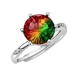 Uloveido Adjustable Simulated Watermelon Tourmaline Ring – 6 Prongs Solitaire Round CZ Open Band Jewelry for Women YA6267