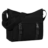 VASCHY Canvas Messenger Bag,Lightweight Large Casual Crossbody Shoulder Hobo Bag for Women Men Satchel Bag for Work/School/Travel/College,Black