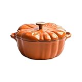 Enameled Cast Iron Casserole Pot, 16cm Creative Pumpkin Casserole Dish with Lid and Handles, Pumpkine Shape Dutch Oven Stockpot, Non Stick Pumpkin Pot for Induction Hobs and Microwave & Oven Safe
