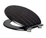 18'' MDF Universal Oval Toilet Seat, Stainless Steel Hinges | Eco-Friendly, Adjustable Seat, Anti-Slip, Easy to Clean | Ideal for Bathroom and En-Suite Use (Black Stripes)