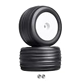 Hobbyfire PreGlued 1/18 Buggy Tires 2PCS Front Tires 8mm Hex Wheels for Wltoys Losi Mini-T 2.0 HPI HSP 1/18 RC Off-Road Car (White Rims)