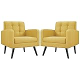 Yaheetech Modern Armchair, Mid-Century Accent Chair with Button Tufted Back&Wood Legs for Living Room/Bedroom/Office, 2 PCS, Yellow