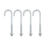 Briny River 4pcs M10 Hook Bolt J Long Shank Threaded Bolt Industrial Fastener for Pipework Garden Fence Projects Roof Sheets Concrete (150mm)