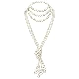 BABEYOND Gatsby Long Knot Pearl Necklace - 1920s Imitation Pearls, 49" and 59" Flapper Necklace (49” x 2 + 59” x 1/White)