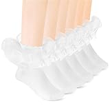 Yolev 3Pack Women Ankle Socks Lace Ruffle White Princess Eyelet Lace Shimmering Cute Ruffle Comfortable Frilly Dress Ankle Socks