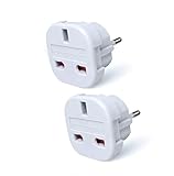 MOBIBAY Pack of 2 Travel Adaptor | UK to European Plug Adapter Converter (Euro Type C, E, F) 3 Pin to 2 Pin Type G, EU Plugs for Europe Accessories,Italy,Cape Verde,Poland,Spain,Turkey,Greece,Bulgaria