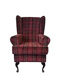 EURODIVANI Orthopaedic High Back 21" Wingback Armchair in Red Scottish Tartan Fabric