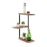 XJYMCOM 3 Tier Corner Shelf Rustic Wood Floating Shelves Wall Mounted Corner Storage Rack Paulownia Antique Display Wall Shelf for Bedroom Living Room Bathroom Kitchen Office