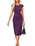 GRACE KARIN Women's Bodycon Dress Elegant Work Pencil Cap Sleeve Summer Dresses for Women UK Business Formal Dress Dark Purple XXL