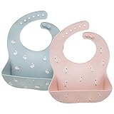 Little Dimsum Baby Bibs 2Pcs Silicone Baby Feeding Bibs Easily Adjustable and Wipe Clean Soft Waterproof Weaning Bibs Perfect Food Crumb Catcher for Babies & Toddlers (Duck&Sheep)