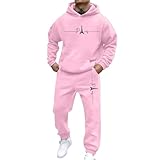 Generisch Men's Hoodie and Jogging Bottoms Set Casual Pullover Tracksuit with Letter Print for Daily Gym Running Street Outfit, pink, S