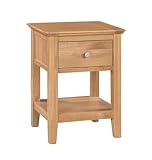 Hallowood Furniture Hereford Oak Lamp Table with Drawer and Lower Shelf, Wooden Side Table, Nightstand, Light Oak Plant Stand, Fully Assembled Bedside, Hallway and Living Room Furniture