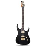 Leo Jaymz Electric Guitar Monsoon Series - Reverse Headstock, Mahogany Body,Roasted Maple Neck,Rosewood Fretboard,Locking Tuners,Rounded End Frets,AlnicoV Pickups,Fixed Hardtail Bridge (Matte Black)