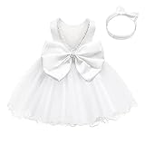LZH Baby Girls Ruffle lace Backless with Headwear,Christening Dresses for Baby Girl Dresses,Baby Flower Girl Dress Party White