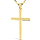 Alexander Castle Large Plain Solid 9ct Gold Cross Necklace for Women & Men - Cross Necklace Pendant with 20" 9ct Gold Chain & Jewellery Gift Box - 40mm x 24mm