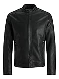 JACK & JONES Mens Warner Classic Faux Leather Jacket - Black - L
