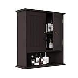 Smuxee Brown Bathroom Cabinet Wall Mounted, Small Medicine Cabinet with 2 Door Adjustable Shelves, Wall Cabinet Over Toilet for Laundry Room Kitchen