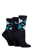 Pringle Ladies Gift Boxed Socks - 'Louise' Plain and Argyle Patterned, Soft Cotton, Gift Idea Size 4-8 Navy/Teal