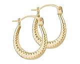 9ct Yellow Gold Patterned Oval Ladies Creole Hoop Earrings