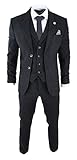 Mens Black Tweed 3 Piece Suit Check Vintage 1920s Gatsby Blinders Tailored Fit - Black 40