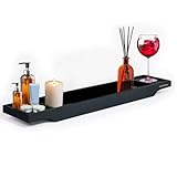 MantraRaj Bamboo Bath Caddy - Wooden Bathtub Bridge Rack With Storage Shelf Organizer for Reading, Tablet, Wine Glass and Accessories (Black)