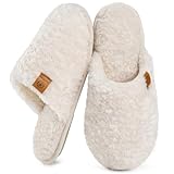 EverFoams Women's Slippers Cosy Fuzzy Faux Alpine Shearling House Shoes Ladies' Memory Foam Slip-ons with Lightweight Non-slip Sole Cream White, 5-6 UK
