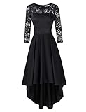 KOJOOIN Women Lace Dress Crew Neck 3/4 Sleeve Midi Dress 50s Vintage A-line Dinner Prom Dress for Party Cocktail Black-3/4 Sleeves S