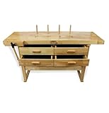 LUMBER JACK WB1520D4 Heavy-Duty Hardwood Workbench, 1520mm x 620mm, 7" Vise, 4 Drawers, Storage Shelf, FSC Certified Wood, Professional & DIY Woodworking Bench, 113kg Capacity