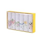 JukLoos Boxed Ladies Handkerchiefs, Embroidery Women Cotton Handkerchiefs Lace Hankies 100% soft Cotton Handkerchief (white)