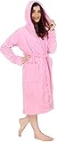 NY Threads Luxury Ladies Hooded Dressing Gown Super Soft Fleece Women's Robe Comfortable Loungewear and Nightwear, Pink, X-Large