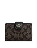 COACH Womens Medium Corner Zip Wallet in Signature Canvas, Gold/Brown Black, M, Zip-Around