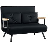 HOMCOM 2 Seater Sofa Bed, Click Clack Convertible Bed Settee, Modern Velvet Feel Fabric Sofa Couch with 2 Tufted Cushions, Wood Armrests for Living Room, Bedroom, Guest Room, Black