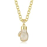 7mm Gold Boxing Glove With Clear Stones Pendant Beclcher Necklace, 22-Inch, 63g, Gold Plated - Bling King London
