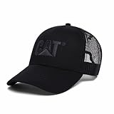 CAT Men's Raised Logo Hats with Embroidered Front and Contrast Mesh Back with Plastic Snapback Closure Baseball Cap, Black, One Size