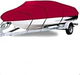 Heavy Duty 210D Red Boat Cover - Waterproof UV & Dusoof Protection for V-Hull & TRI-Hull Fishing Ski Boats (17-19 Ft) - Trailer Cover