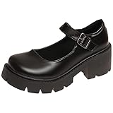 rismart Women's Platform Mary Jane Chunky Heel Round Toe Ankle Strap Lolita Shoes (Black,8 UK)
