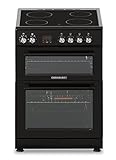 Cookology CFDO600BK 60cm Wide, 86 Litre Capacity Freestanding Electric Double Cooker Fan Oven with Ceramic Top 4 Cooking Zone Hob and – in Black